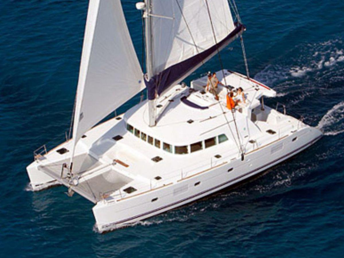 Lagoon 500 catamaran cruising near Mykonos